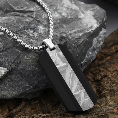 Carbon Fiber Iron Meteorite Dog Tag Pendant Stainless Steel Bale Men Pendant