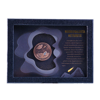 Rectangle Meteorite Display Box Coin Inlay Leather Glass Box For Collectible