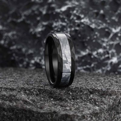 Tungsten Meteorite Ring Mens Wedding Band Unique Statement ring handmade jewelry