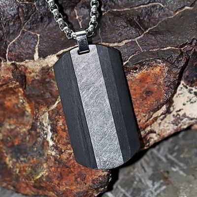 Carbon Fiber Iron Meteorite Dog Tag Pendant Stainless Steel Bale Men Pendant
