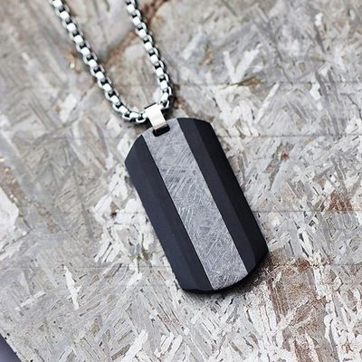 Carbon Fiber Iron Meteorite Dog Tag Pendant Stainless Steel Bale Men Pendant
