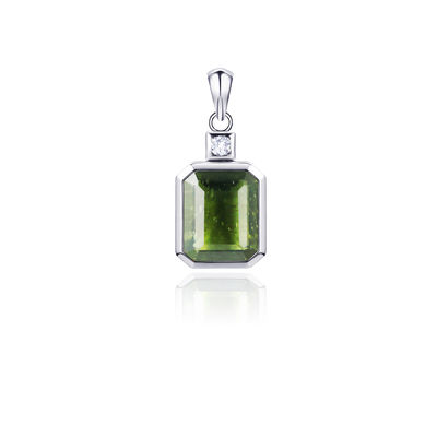 925 Sterling Silver Genuine Moldavite Pendant Moldavite Meteorite Jewelry Emerald Shaped