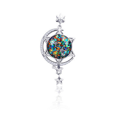 Rainbow Opal Meteorite Chips Mixed Up Galaxy Pendant Moon And Star Pendant