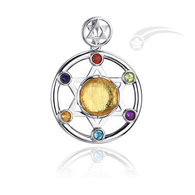 Wheel Of Life Meteorite 925 Sterling Silver Pendant W/ Fancy Cubic Zirconia