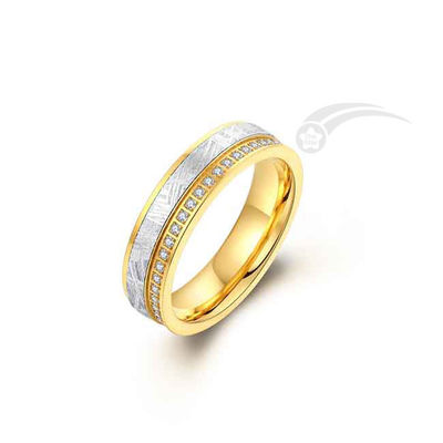Cubic Zirconia And Meteorite Tungsten Band Ring