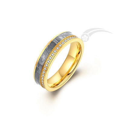 Cubic Zirconia And Meteorite Tungsten Band Ring