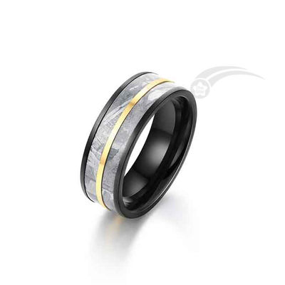 WEDDING BAND METEORITE RING 8MM TWO ROWS IN 2 TONE MUONIONALUSTA