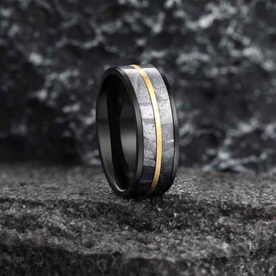 WEDDING BAND METEORITE RING 8MM TWO ROWS IN 2 TONE MUONIONALUSTA