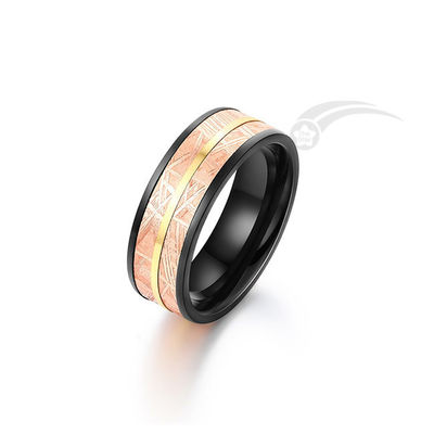 WEDDING BAND METEORITE RING 8MM TWO ROWS IN 2 TONE MUONIONALUSTA