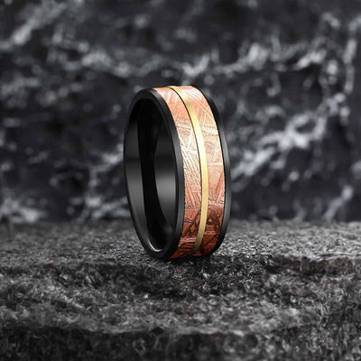 WEDDING BAND METEORITE RING 8MM TWO ROWS IN 2 TONE MUONIONALUSTA