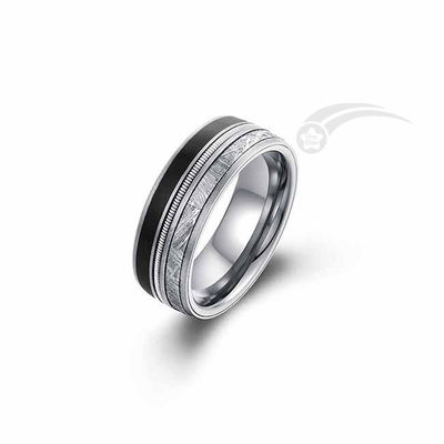 Tungsten Meteorite Ring Wedding Band Guitar Wire With Black Enamel