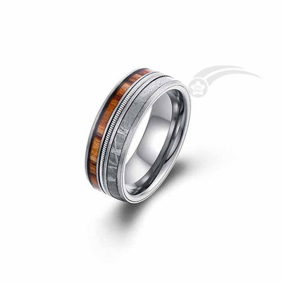 Tungsten Meteorite Ring Wedding Band Guitar Wire With Black Enamel