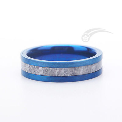 Blue Plated Tungsten Meteorite Ring Muonionalusta Gunuine Meteorite