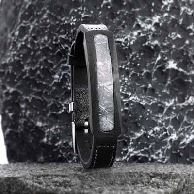 Length 22cm Stainless Steel Leather Bracelet Meteorite Stone Bracelet Exquisite