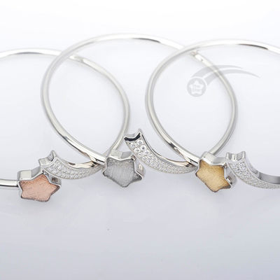 Female Clover Shape Of Real Meteorite Bracelet 925 Sterling Silver Bangles