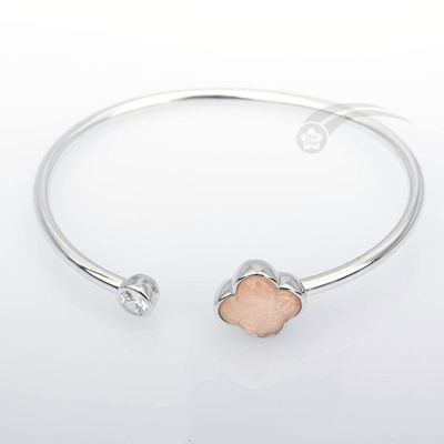 Female Clover Shape Of Real Meteorite Bracelet 925 Sterling Silver Bangles