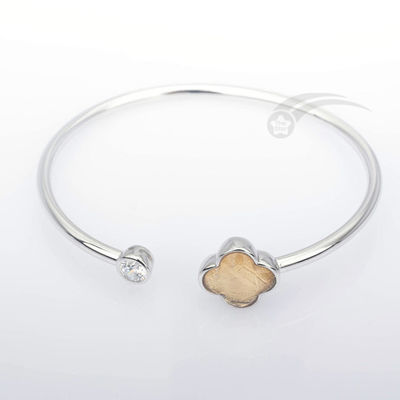 Female Clover Shape Of Real Meteorite Bracelet 925 Sterling Silver Bangles