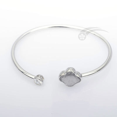 Female Clover Shape Of Real Meteorite Bracelet 925 Sterling Silver Bangles
