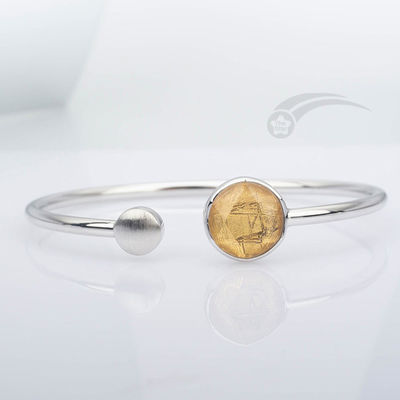 925 Sterling Silver Real Meteorite Bracelet Bangle Star Of David 12mm Adjustable