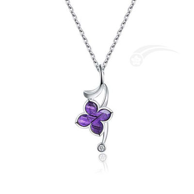 Exotic Romantic Lilac Flower Necklace Meteorite 925 Sterling Silver Jewelry 10mm