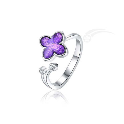 Romantic Lilac Flower Ring Meteorite 925 Sterling Silver Ring 10mm