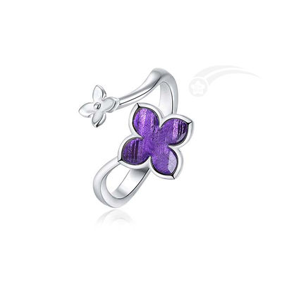 Romantic Lilac Flower Meteorite Jewelry Ring 925 Sterling Silver Ring 10mm