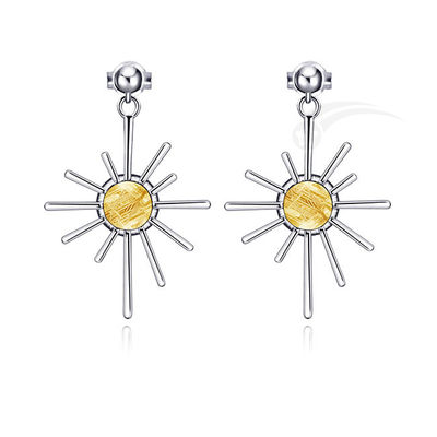Sun Shape Meteorite 925 Sterling Silver Jewelry Silver Dangling Earring 6mm Round