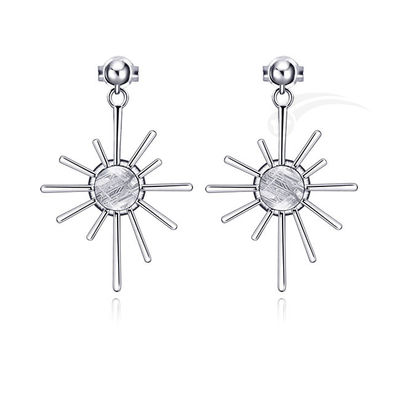 Sun Shape Meteorite 925 Sterling Silver Jewelry Silver Dangling Earring 6mm Round