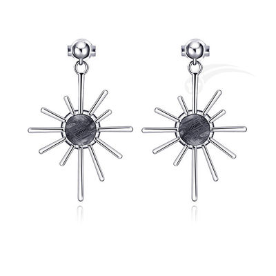 Sun Shape Meteorite 925 Sterling Silver Jewelry Silver Dangling Earring 6mm Round