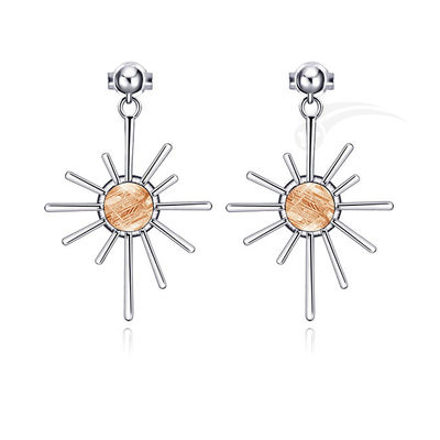 Sun Shape Meteorite 925 Sterling Silver Jewelry Silver Dangling Earring 6mm Round