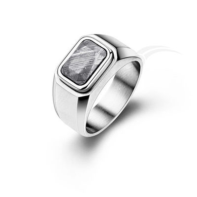 Iron / Nickel Meteorite Jewelry Rings With Custom Engraving 10*7 Faceted Cabochon