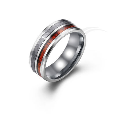 Engravable Real Meteorite Ring Natural Wood Veneer Tungsten Band Ring