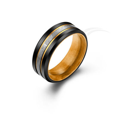 Distinctive Mens Wedding Bands Meteorite Oak Wood Inside Shank Smooth