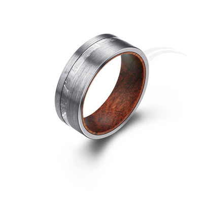 Exquisite Tungsten Meteorite Rings Inlay Rose Wood  Unique Surface