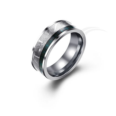 Comfortable Tungsten And Meteorite Ring With Green Box Elder Wood Sleek Design