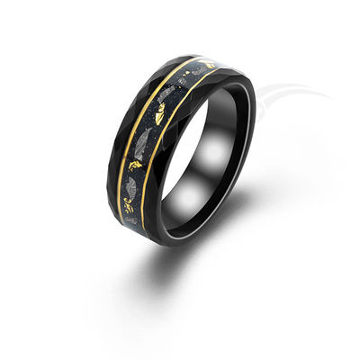 Galaxy Carving Tungsten Meteorite Ring With Goldleaf Inlay Band Ring