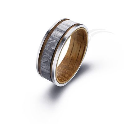 4mm Width Meteorite And Whiskey Barrel Ring Wood Inlay Meteorite Ring