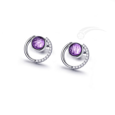 Meteorite 925 Sterling Silver Earring Studs CZ Purple Distinct Design