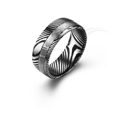 Engravable Meteorite Engagement Ring Womens With Genuine Widmanstatten Patterns
