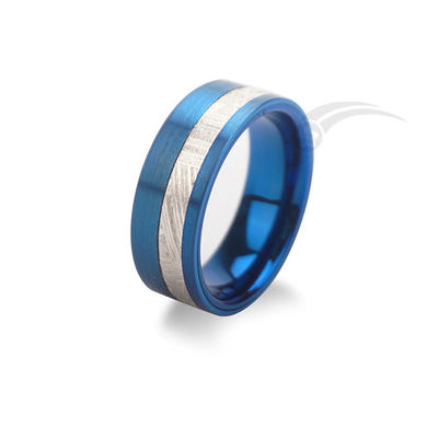 Blue Mens Tungsten Meteorite Wedding Bands  8mm Width Various Sizes