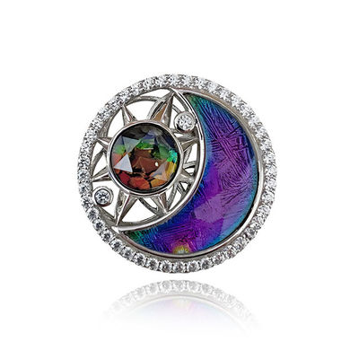 Moon And Star Exquisite Meteorite 925 Sterling Silver Pendant With Ammolite
