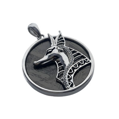 925 Sterling Silver Iron Anubis Meteorite Pendant Jewelry Mens Exclusive Style