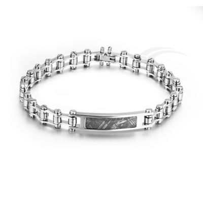 Bike Chain Meteorite Stainless Steel Bracelet With Retangle Meteorite